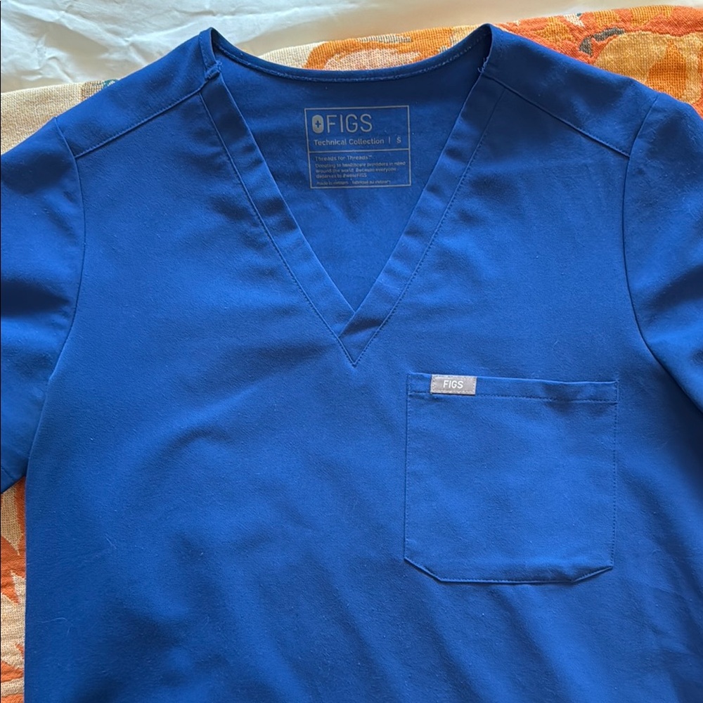 Figs Blue Short Sleeve Top